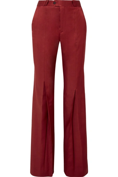 Acne Studios Tohny Pleated Satin-twill Flared Trousers In Red
