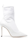 JIMMY CHOO BRANDON 100 LEATHER AND STRETCH-PONTE ANKLE BOOTS