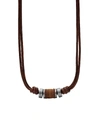FOSSIL FOSSIL VINTAGE CASUAL MAN NECKLACE DARK BROWN SIZE - STAINLESS STEEL, SOFT LEATHER,50168127HN 1