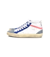 GOLDEN GOOSE Mid Star Sneaker in White Leather/White Patent Star,210000026947
