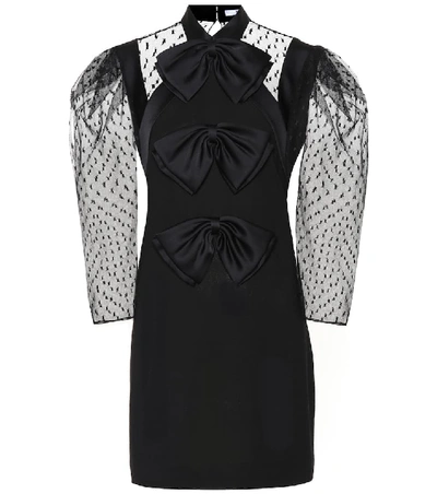 Givenchy Bow-embellished Swiss-dot Tulle And Wool-crepe Mini Dress In Black
