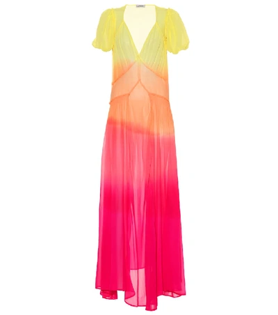 Attico V-neck Short-sleeve Ombr&eacute; Georgette Maxi Dress In Multicolor