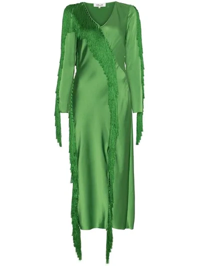 Diane Von Furstenberg Side Slit Fringe Dress In Green