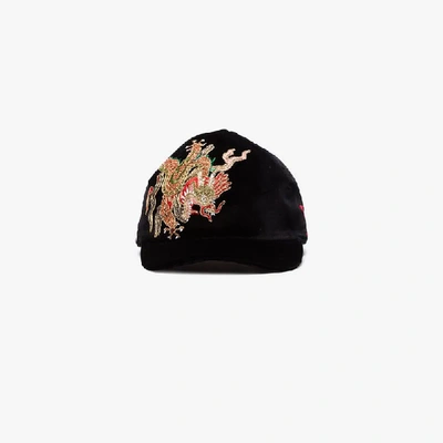 Gucci Embroidered Cotton-velvet Baseball Cap In Black