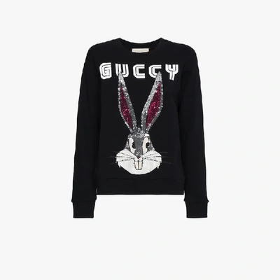 Gucci Long-sleeve Oversized Bugs Bunny Embroidered Sweatshirt In Black