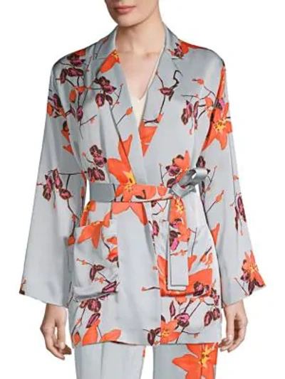 Etro Floral Printed Satin Kimono Top In Blue