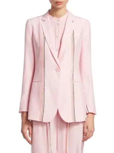 Emporio Armani Single-breasted Sport-stripe Silk Blazer In Pink ; Azure