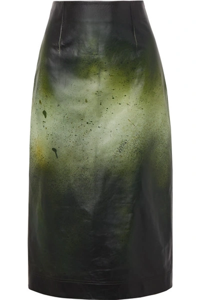 Calvin Klein 205w39nyc Green Printed Glossed Leather Midi Skirt
