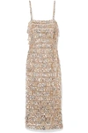 MONIQUE LHUILLIER TIERED SEQUIN-EMBELLISHED TULLE MIDI DRESS