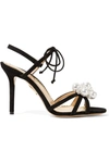 CHARLOTTE OLYMPIA TALLULAH FAUX PEARL-EMBELLISHED SUEDE SANDALS