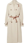 TORY BURCH MARIELLA BELTED LEATHER-TRIMMED POPLIN TRENCH COAT