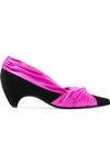 STELLA MCCARTNEY TWO-TONE KNOTTED SATIN AND FAUX LEATHER PUMPS