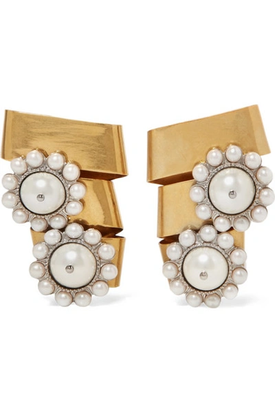 Miu Miu Gold-plated Crystal And Faux Pearl Clip Earrings