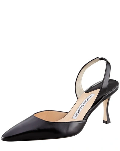 Manolo Blahnik Carolyne Leather Mid-heel 70mm Halter Pump In Black