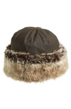 BARBOUR 'AMBUSH' WAXED COTTON HAT WITH FAUX FUR TRIM,LHA0210OL11