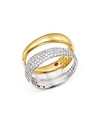ROBERTO COIN 18K WHITE & YELLOW GOLD SCALARE PAVE DIAMOND DOUBLE RING,888617AJ65X0
