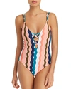 RED CARTER TANZANIA STRAPPY PLUNGE ONE PIECE SWIMSUIT,RCTZ318858