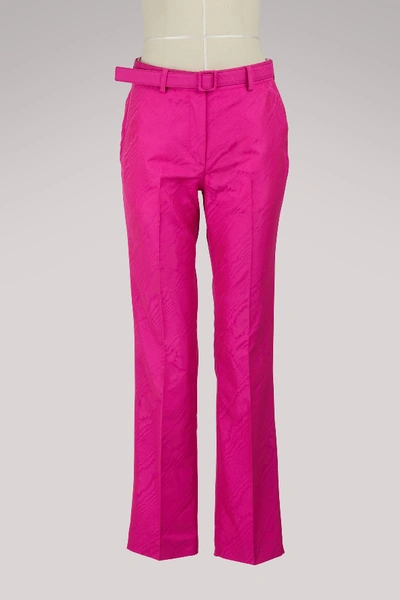 Off-white Belted Moire Straight-leg Pants In Fuchsia