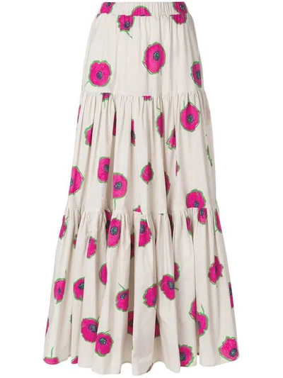 La Doublej Long Floral Print Skirt In Pink