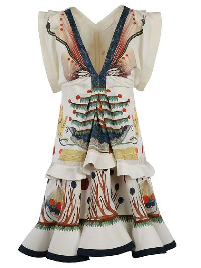 Chloé Sleeveless Printed V-neck Silk Dress In Ivory