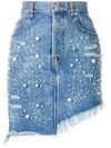 FORTE COUTURE PEARL EMBELLISHED DENIM SKIRT,FACSS18400512825136