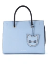 KARL LAGERFELD KARRY ALL LIGHT BLUE LEATHER HANDBAG,10561601