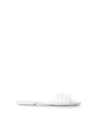 Tod's White Rubber Studs Slipper In Leather