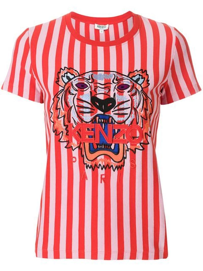Kenzo Striped Tiger T-shirt In Red