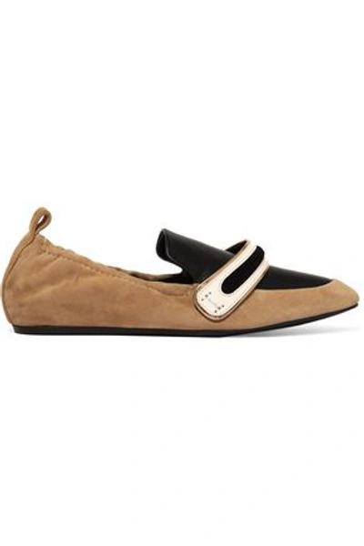 Lanvin Woman Suede And Leather Slippers Sand