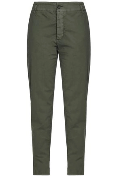 James Perse Woman Crinkled Stretch-cotton Tapered Trousers Army Green
