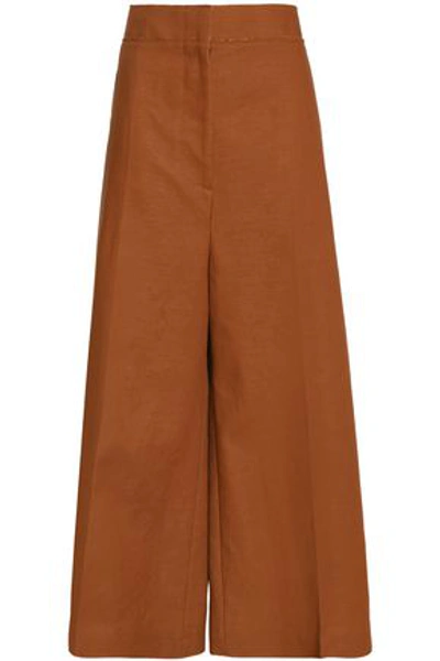Marni Woman Wool And Linen-blend Wide-leg Trousers Light Brown