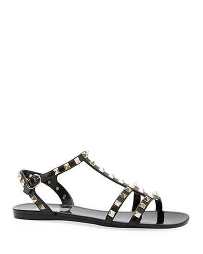 Valentino Garavani Rockstud Rubber Sandals Ankle Strap Design In Black