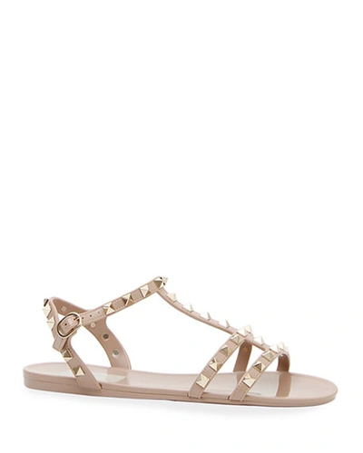 VALENTINO GARAVANI ROCKSTUD JELLY FLAT GLADIATOR SANDALS,PROD135510026