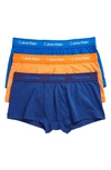 Calvin Klein 3-pack Stretch Cotton Low Rise Trunks In Blue/ Muscari/ Stripe Sunset