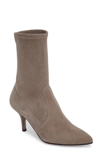 Stuart Weitzman Cling Suede Stretch Sock Booties In Topo