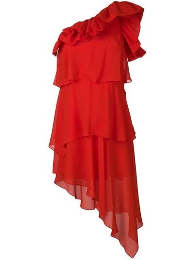 Givenchy Ruffled One Shoulder Dress In Red
