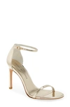 Stuart Weitzman Nudistsong Ankle Strap High Heel Sandals In Pale Gold Glass