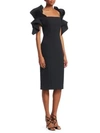Badgley Mischka Origami-sleeve Straight-neck Crepe Cocktail Dress In Black