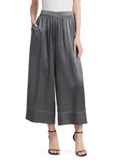 Theory Smocked Silk Pull-on Culotte Pants In Rain Grey