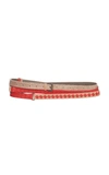 Bottega Veneta Reversible Intrecciato Weave And Snake Embossed Belt In Red