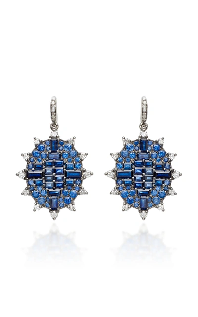 Nam Cho 18k White Gold Sapphire And Diamond Earrings In Blue