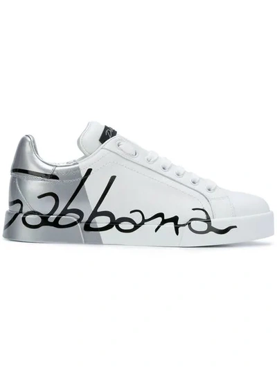 Dolce & Gabbana Logo Script Print Sneakers In White