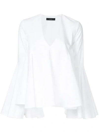 Ellery Flared V Neck Cotton Poplin Top In White