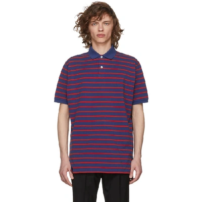 Gucci Stonewashed Stripe Polo Shirt In Inchiostro/red