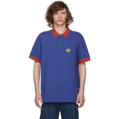 Burberry Colourblock Crest Polo Shirt In Blue