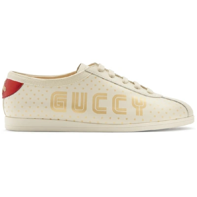 Gucci Guccy Falacer Leather Sneakers In Off White
