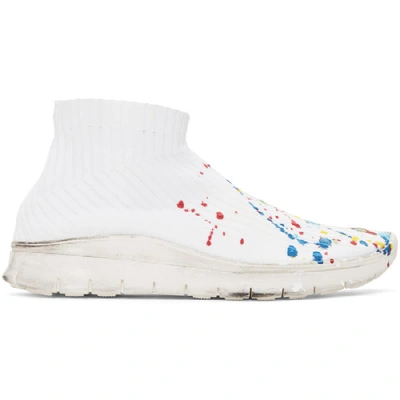 Maison Margiela Men's Paint-splatter Sock Sneakers In White