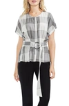 VINCE CAMUTO PLAID BELTED TOP,9128152