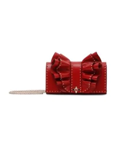 Valentino Garavani Very V. Rockstud Ruffled Shoulder Bag In Rosso