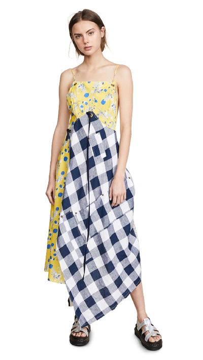 R13 Patchwork Cotton Midi Dress In Yellow